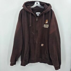 Carhartt Mens XL Brown Full Zip Hoodie Hootin Hollow Farms Owl Graphic Workwear